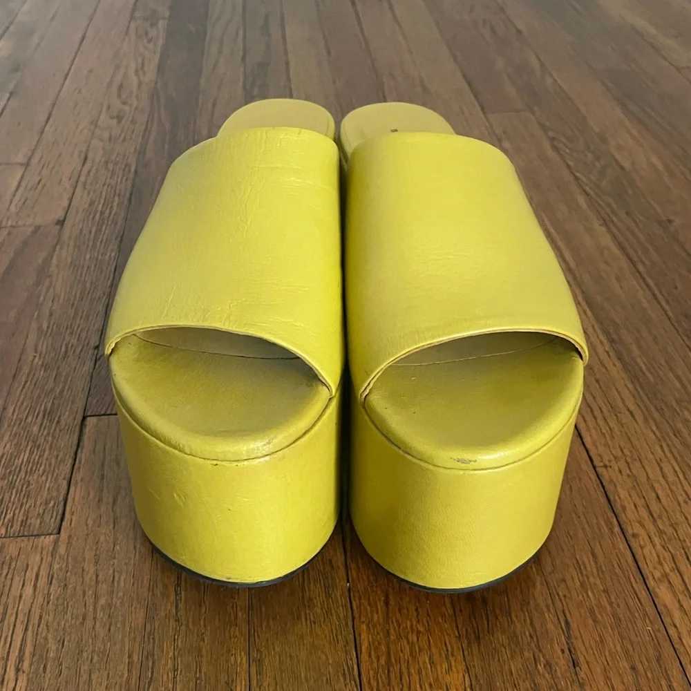 SIMON MILLER Blackout Sea Lemon Yellow/Green Platform Leather Slides Sandals